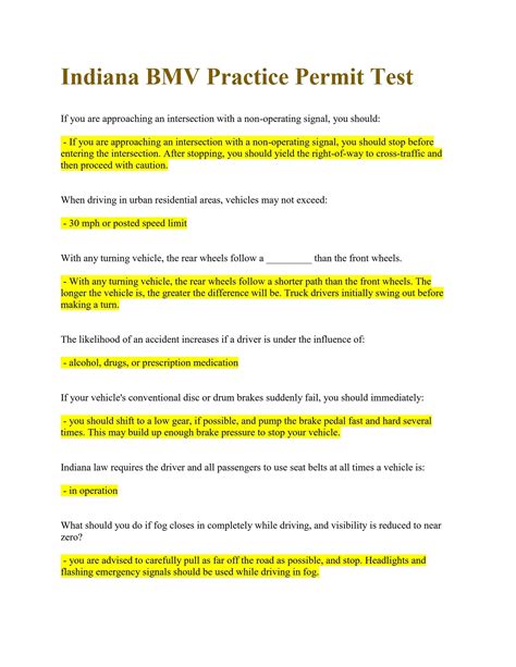 indiana bmv speed limit test